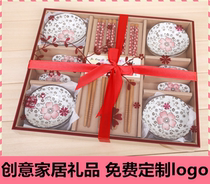 Wholesale custom plates and chopsticks ceramic tableware set Creative promotional gift set Factory direct printable logo