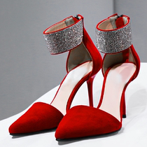 South Korea Enchantment Sexy Woman Taste Inlaid Drilling Side Empty Feet Ring Wristband Custom Pointed High Heel Shoe 2 Colors