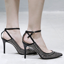 Korea Handmade Custom Enchantment Sexy Woman Taste Light Lavish Rivets Slim Wristband Pointed High Heel Shoes