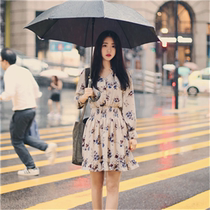 Korean ladyboy new floral dress spring and autumn ruffle cross-dressing base dress thin Chiffon A-line skirt summer
