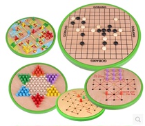 Checkers Wooden Large Number Disc Wooden Flying Chess Toy Children Five All-in-one Chess