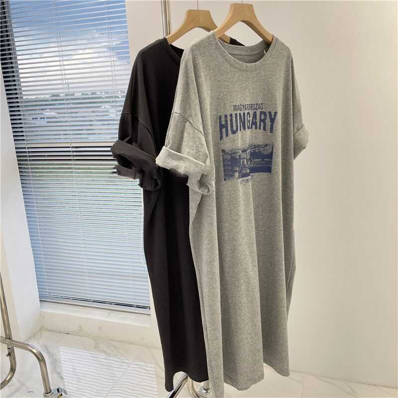 Summer dress Large size 200 catty Sister mm Pregnant Woman Dress Foreign Dress Jacket Jacket Loose Short Sleeve Long Version T-shirt Woman Out