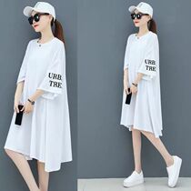 2022 Summer Clothing Plus Fat Increase Code 200 Catty Short Sleeve T-shirt Woman Blouse Loose Medium Long dress Dress Infertile