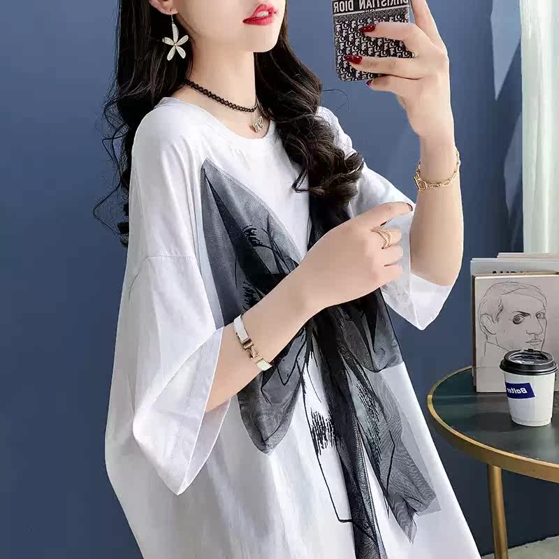 Summer new Korean version large size size fat mm short sleeve t-shirt female blouse loose fashion thin and pregnant woman dress foreign dress