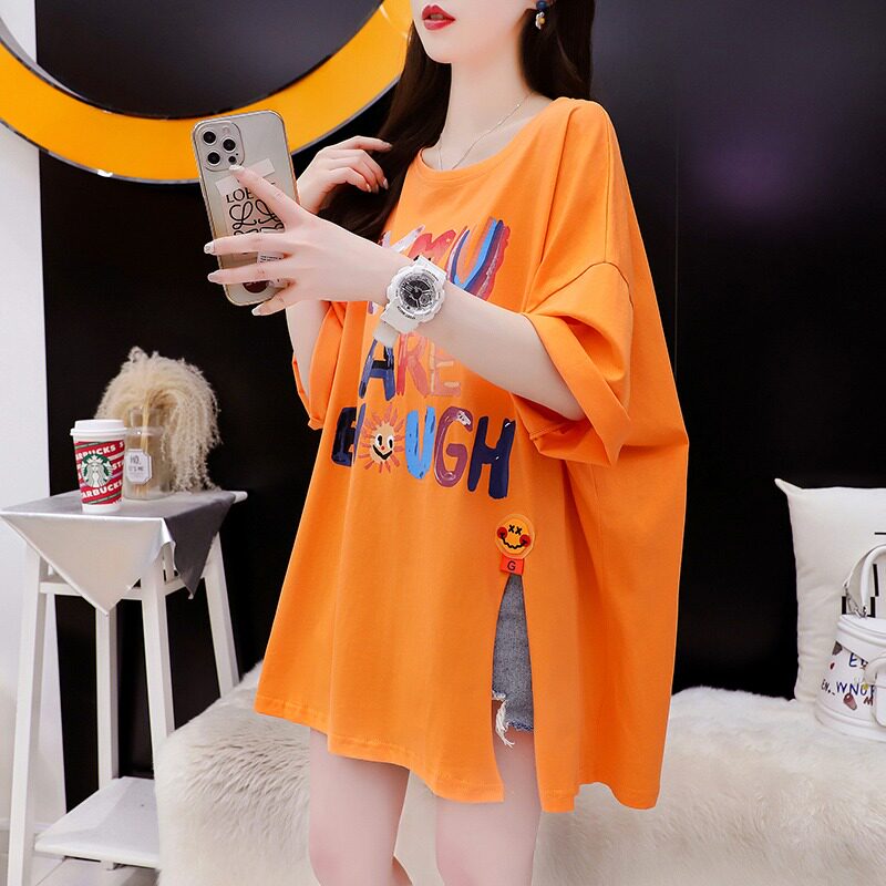Summer dress large size 200 catty Sister short sleeve T-shirt T-shirt Loose Display Slim Gestational Woman Fashion Veil and Aging Boomer