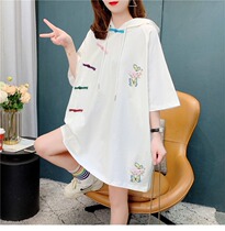 Summer big code 200 catty younger sister short sleeve t-shirt female blouse Loose Pregnancy woman dress with long sweatshirt Chater Chauga