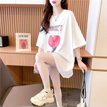 Summer dress big code 200 catty sister mm mid-length short sleeve t-shirt female blouse loose gestation woman dress with foreign air cover