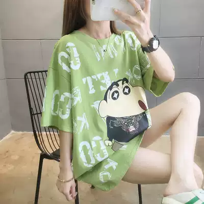 Pregnant women's summer clothes new Korean version of large size short-sleeved t-shirt women's top loose crayon Xiaoxin cover belly pregnant tide mother