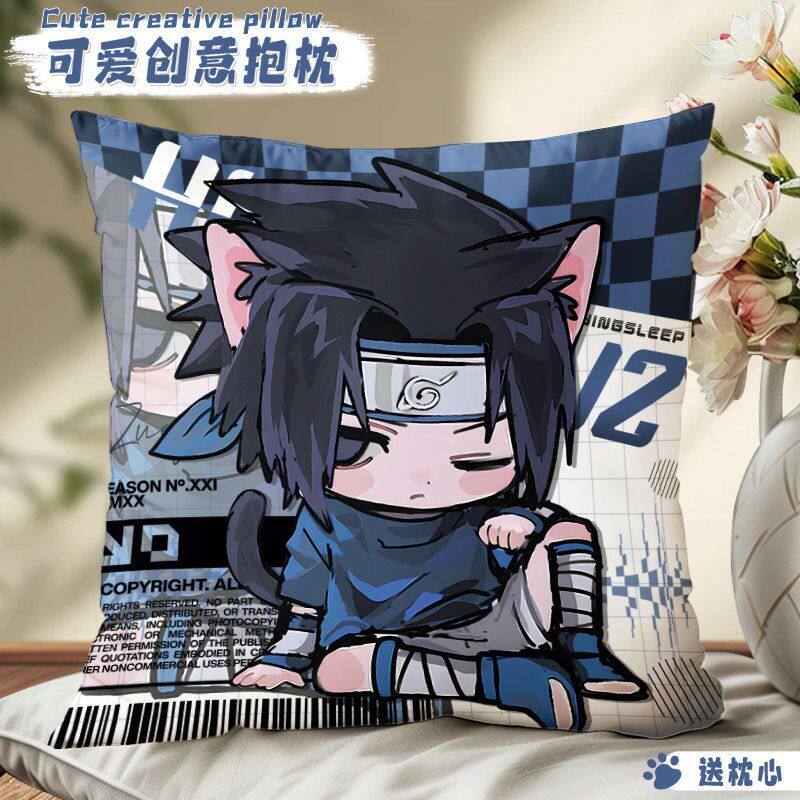 (Q Version Naruto Merchandise) Pillow Featuring Sasuke, Obito, Itachi, Madara, Mirror Cat, Dormitory Bedside Pillow, Sofa Cushion)