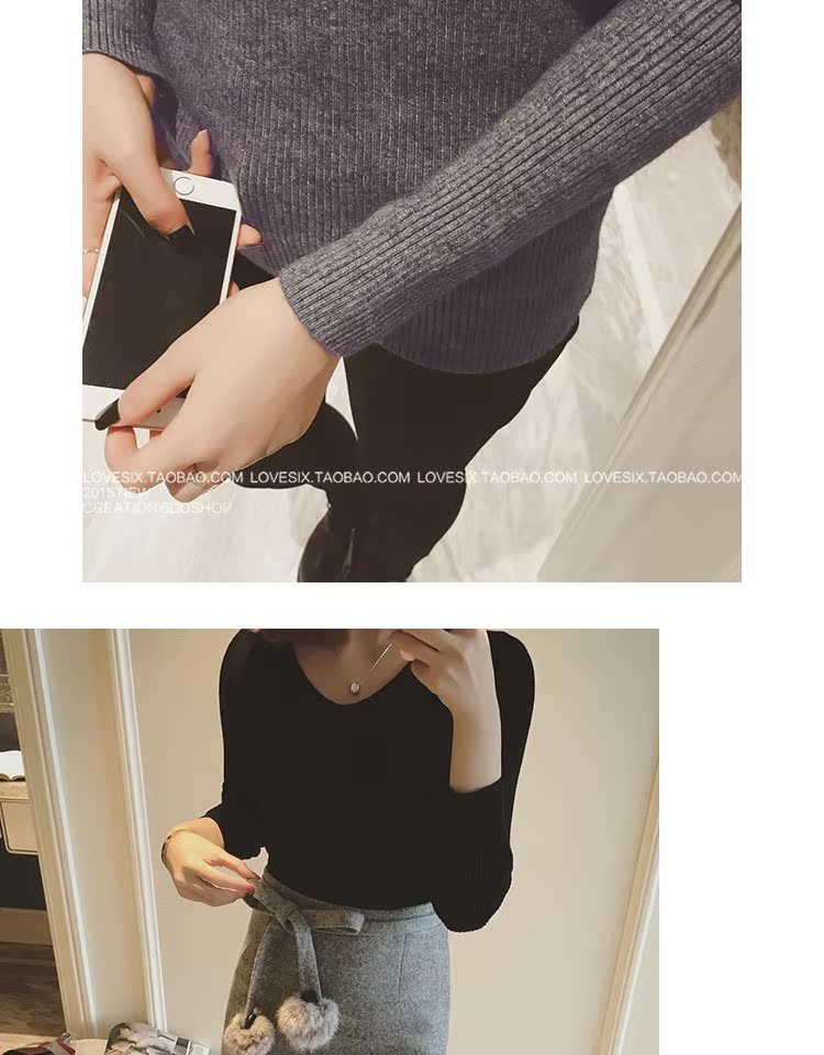Áo cotton mùa xuân 2018 phiên bản mới của Hàn Quốc của áo len cổ chữ V dài tay đa năng màu trơn Áo len nữ mỏng áo len thun nữ