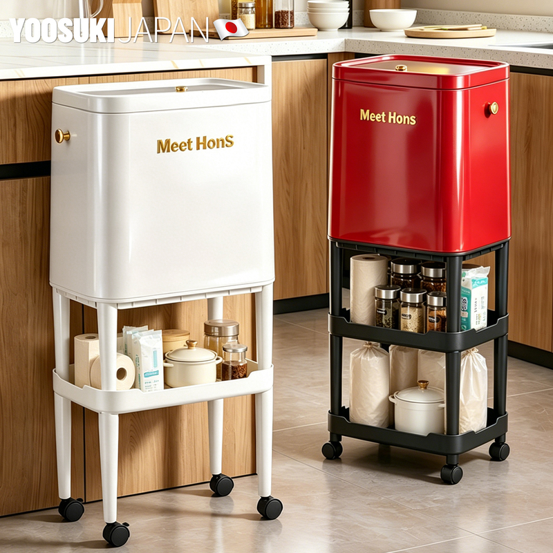 Japanese Kitchen-Specific Trash Can, Tall Model, No Need to Bend Over, with Wheels, Movable Storage Rack, Large Capacity, Adsorption Japanese Kitchen-Specific Trash Can, Tall Model, No Need to Bend Over, with Wheels, Movable Storage Rack, Large Capacity, Adsorption