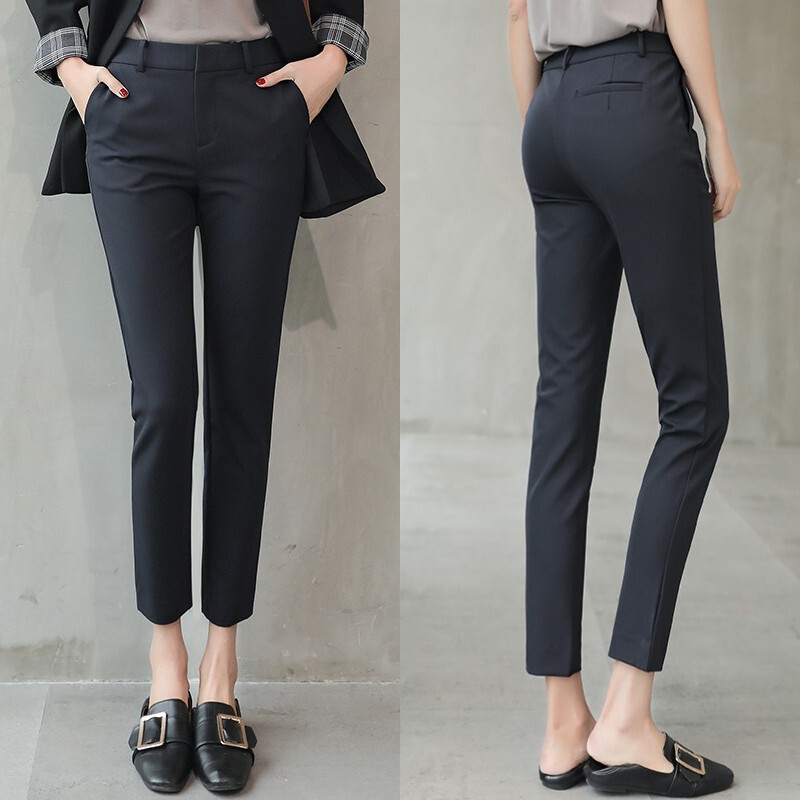 2026 Spring/Summer/Autumn Thin Suit Pants for Women, Petite Nine-Point Cigarette Pants, High-Waisted Professional Black Draped Slim-Fit Pants