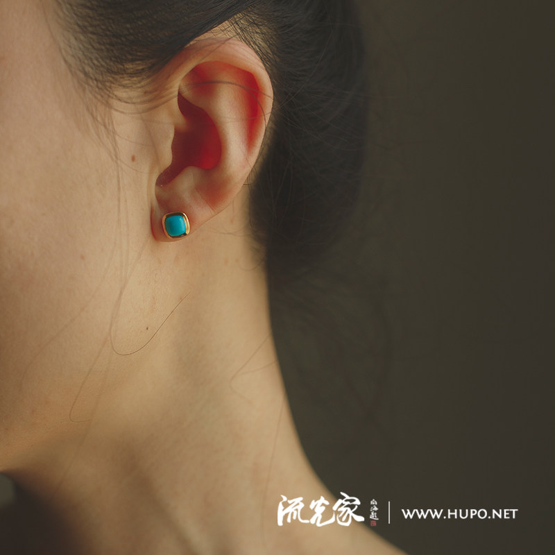 Flow - light home 18k gold mine Sleeping beauty Turquoise ear crash ear clip blue pine ring pendant necklace jewelry