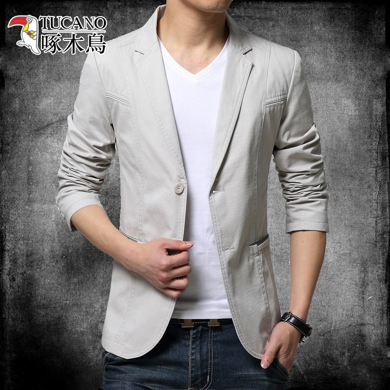 Woodpecker suit men's spring and autumn casual suit Korean version of the youth self-cultivation small suit cotton jacket ruffian handsome top men