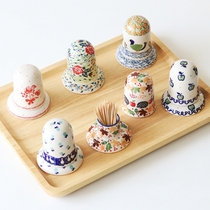 Polish imported hand-painted ceramic creative toothpick box household European toothpick tube high-value living room toothpick storage box