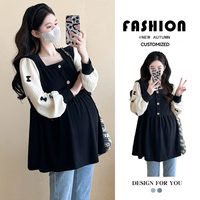 Maternity Tops for Autumn, Stylish and Loose-Fitting to Cover the Belly, 2025 New Style, French-Style Wear for Pregnant Mothers, High-End Long Sleeves