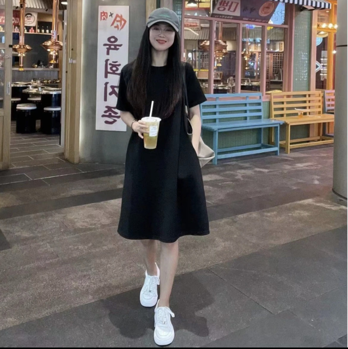 t shirt dress korean style Summer short-sleeve t-shirt 🔥 Curvy girls can rock a youthful look Fall Wedding Guest Dress