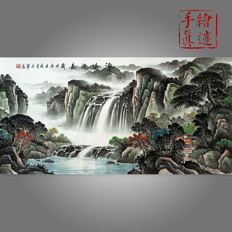 Hand-painted Chinese painting landscape painting living room feng shui backing four feet office hanging painting cornucopia lucky calligraphy and painting decorative painting