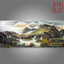 Pure hand-painted authentic small eight-foot snow mountain landscape painting Patron Feng Shui painting Cornucopia Office decoration Baodi Shengjin
