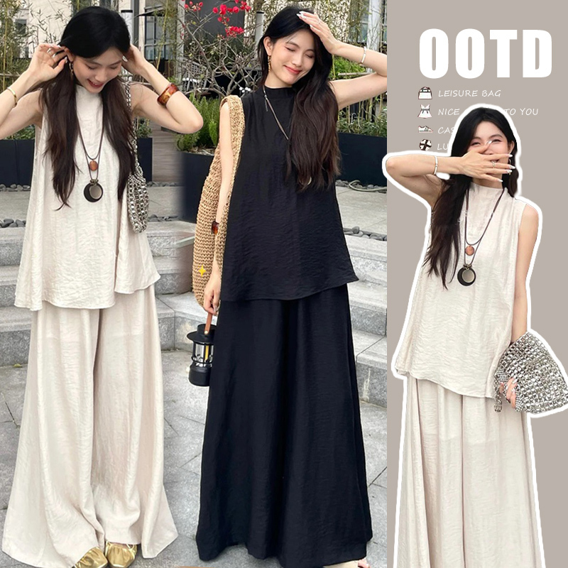 Maternity Summer Outfit Set 2026 New French Style Pregnancy Wear Sleeveless Top Women's Wide-Leg Pants Skirt Two-Piece Set Spring and Summer