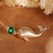 Mosen Mosen jewelry whale necklace 18K gold inlaid emerald pendant female light luxury niche jewelry customization