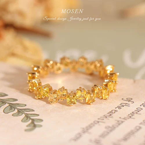 末森 Ювелирное украшение, радужное кольцо, желтая сапфировая инкрустация камня, золото 750 пробы, легкий роскошный стиль, делается под заказ