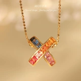 末森 Ювелирное украшение, радужное ожерелье, инкрустация камня, сапфировая подвеска, золото 750 пробы, легкий роскошный стиль, делается под заказ