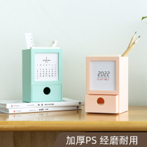 2022 hipster desk calendar multifunctional pen holder 2022 calendar with desk calendar desktop cosmetics storage box