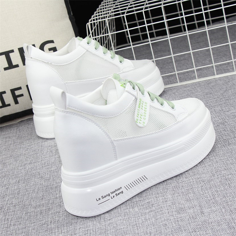 Mesh Thick-Soled Shoes with 10cm Internal Height Increase for Women, 2021 Summer New Breathable Sneakers, White Casual Mesh Shoes for Spring