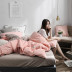 ins gió đỏ ròng bông rửa denim bông trải giường chăn bông Bắc Âu giường đôi đơn giản - Bộ đồ giường bốn mảnh chăn ga Bộ đồ giường bốn mảnh