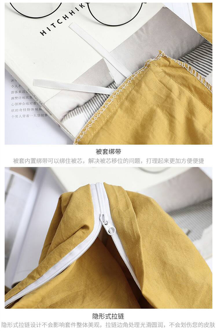 ins gió đỏ ròng bông rửa denim bông trải giường chăn bông Bắc Âu giường đôi đơn giản - Bộ đồ giường bốn mảnh chăn ga