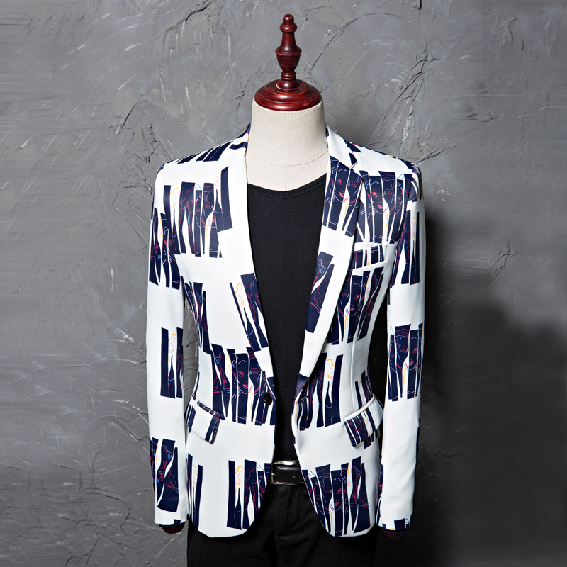 Printed Blue Stripe Dress Men&apos;s Leisure Suit Jacket Studio Moderator Hairstylist&apos;s Suit Danxi