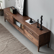 North American black walnut TV cabinet living room solid wood storage Nordic minimalist metal log base cabinet modern storage cabinet
