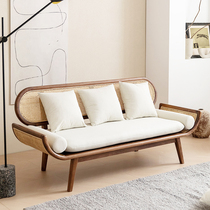 Black walnut rattan sofa Nordic Japanese modern minimalist solid wood single seat double seat fabric furniture cotton and linen