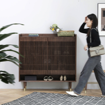 North American black walnut shoe cabinet Nordic Japanese simple cherry wood shoe rack double door grille into the home storage porch cabinet