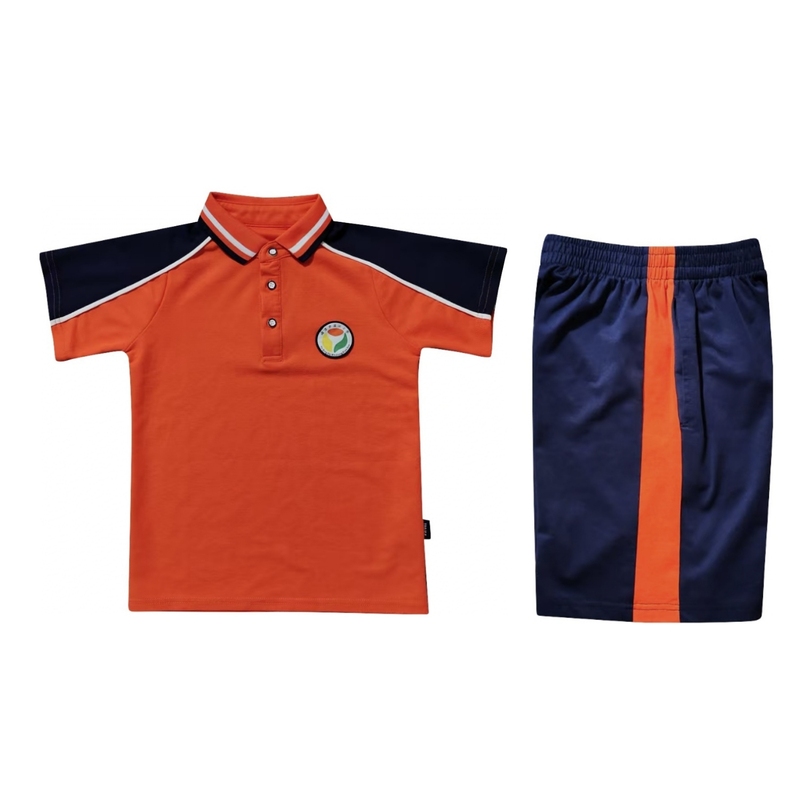 In Stock, the Same Style as Fuqing Binjiang Primary School, Summer School Uniform for Boys and Girls, Orange and Navy Blue Sportswear