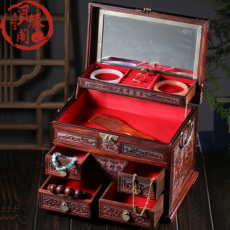 Large Red Acid Branches Red Wood Carvings Flowers First Accessories Box Chinese Solid Wood With Lock Dresser Dressers Ancient Windy Wedding hand decorated containing box
