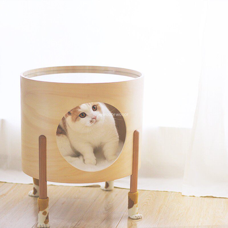 Tea table owl CatsCity Domestic original designer solid wood Cat Furniture with Hermetic Cat Bed Head Cabinet