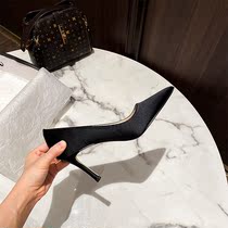  High heels womens 2021 new thin heel shallow mouth pointed head all-match black work shoes sexy single shoes red wedding shoes