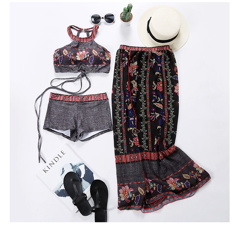 Bộ đồ bơi denim đôi đi biển đi biển của phụ nữ mặc bikini ba mảnh phù hợp che bụng thon gọn quần nam đi biển đồ đi biển cho cặp đôi