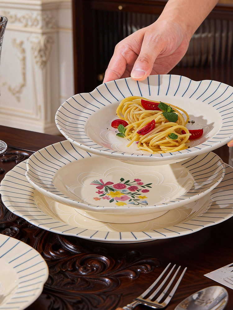 French Retro Tableware Set 2026 New Style Household Bowls and Plates Ceramic Dishes Plates Housewarming Moving Wedding Gift