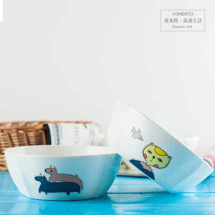 时尚方形汤碗面碗饭碗手绘创意陶瓷碗沙拉碗家居家用7.5寸泡面碗