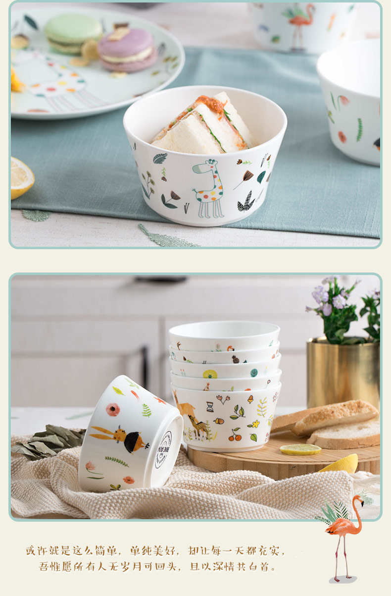Bát cơm dễ thương sáng tạo món ăn gốm sứ bát nhỏ phim hoạt hình Hàn Quốc trẻ em dao kéo đặt bát sứ đĩa sứ trắng