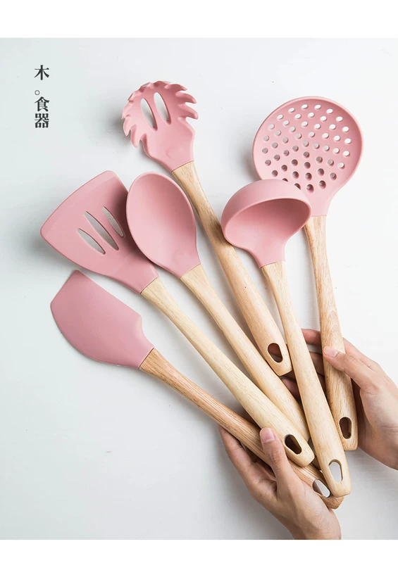 Bộ thìa thìa silicone Bộ xẻng sáu mảnh dụng cụ nhà bếp thìa nhiệt độ cao thìa súp chao chảo không dính