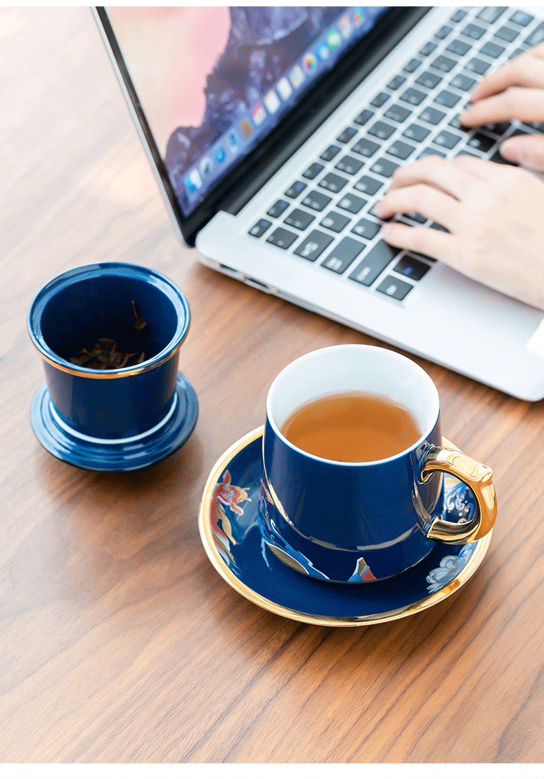 Fuels the office cup household with cover filter individual cup of jingdezhen ceramic glaze separation of tea tea cups of water