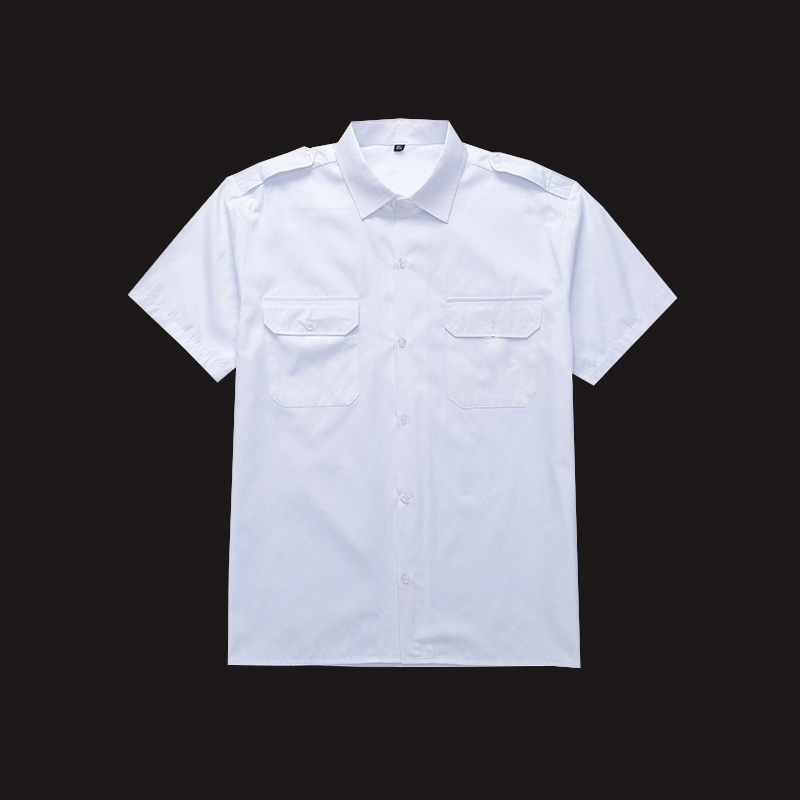 Handsome Flight Attendant Solid Color Casual Short-Sleeved Loose-Fitting Shirt with Pointed Collar for Boys, Popular Youth Student Class Uniform, White