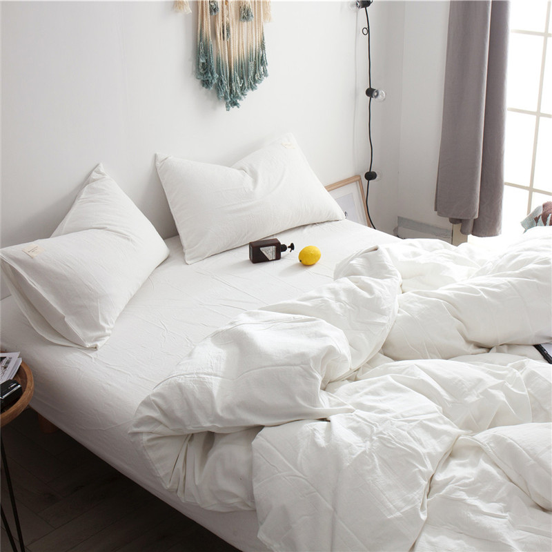 Simple and good style pure white washed cotton pure color cotton four-piece bedding plaid bed sheet