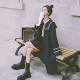 Военно-морское шерстяное пальто, длинная демисезонная ретро куртка, средней длины, в корейском стиле