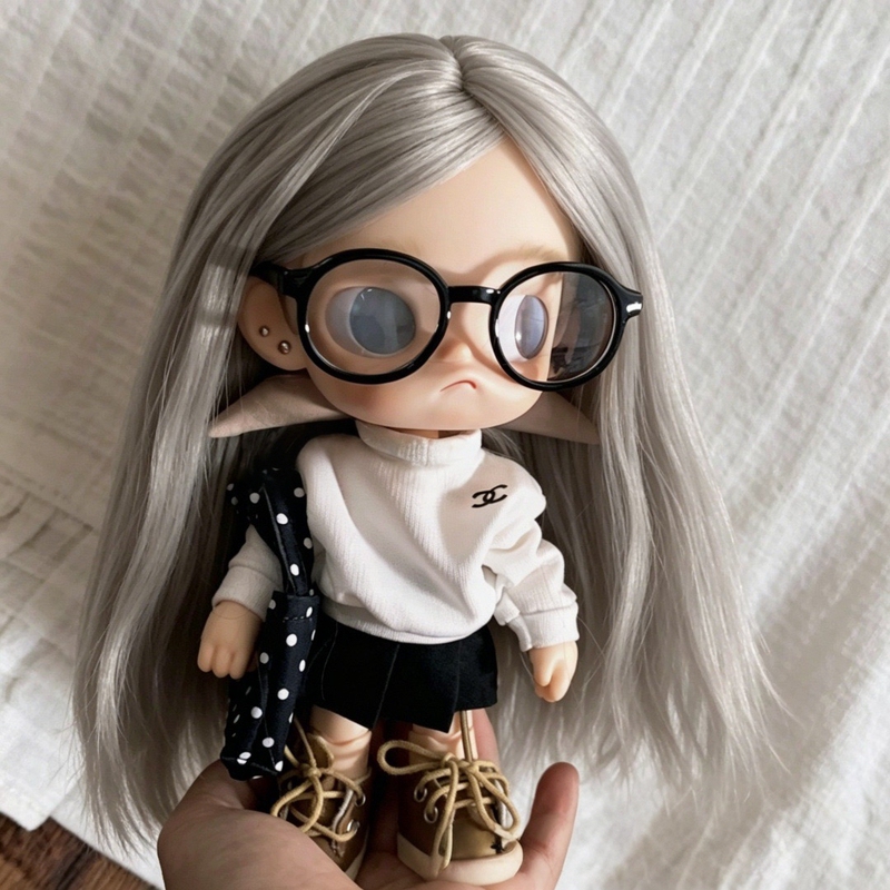 Zsiga Sister's Wig with Straight Hair and Bangs, Gingerbread Man Style, Soft Silk-Like Linen Gray, Can Be Trimmed and Styled