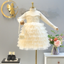 Hong Kong Korean childrens clothing fall new girl suit small fragrant wind princess knit cardioly shorts chic short dress